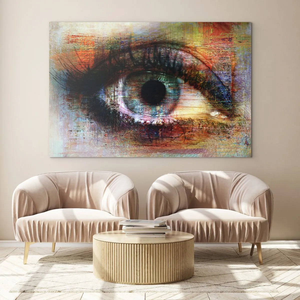 Glasbild - Bild auf glas - Ein abstraktes Auge in intensiven, mehrfarbigen Farbtönen - 120x80cm - Du kannst in die Seele sehen - Moderne Wanddekoration für Wohnzimmer und Schlafzimmer ARTTOR