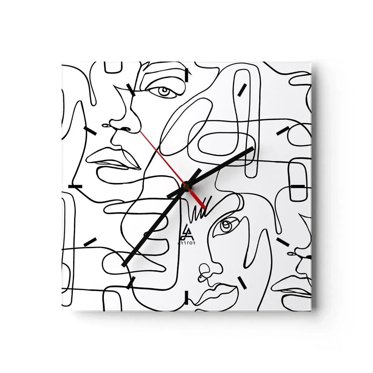 Wanduhr - Glasuhr - Eine minimalistische Zeichnung eines Gesichts mit Linien auf hellem Hintergrund. - 30x30cm - In verworrenen Gefühlen - Moderne Wanddekoration für Wohnzimmer und Schlafzimmer ARTTOR