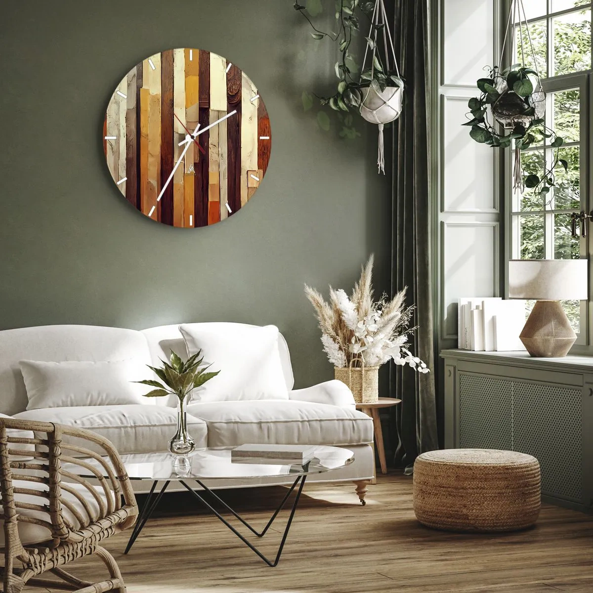 Wanduhr - Glasuhr - Vertikale Streifen in Holz- und Beigetönen im organischen Stil - 30x30cm - Hymne der Waldbäume - Moderne Wanddekoration für Wohnzimmer, Küche und Schlafzimmer ARTTOR