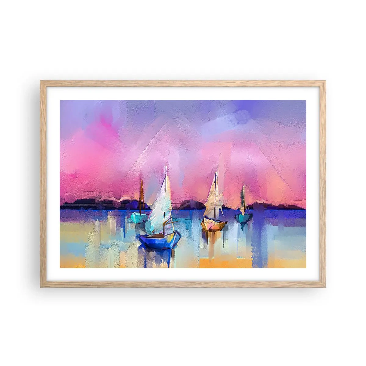 Poster in einem Rahmen aus heller Eiche - Richtung: breites Wasser - 70x50 cm