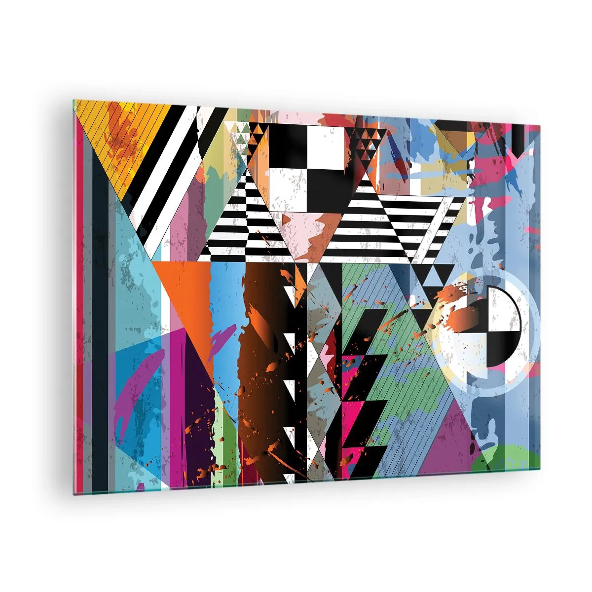 Glasbild - Bild auf glas - Geometrische Abstraktion mit einer Vielzahl von Formen und Farben - 70x50cm - Geometrisch und organisch - Moderne Wanddekoration für Wohnzimmer und Schlafzimmer ARTTOR