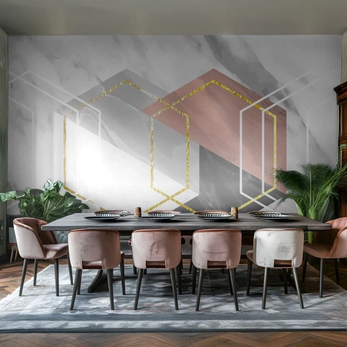 Fototapete Premium Sand - Geometrische Formen auf Marmorhintergrund - 100x70cm - Kettenkomposition - Moderne Wanddekoration für Wohnzimmer und Schlafzimmer ARTTOR