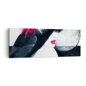 Bild auf Leinwand - Leinwandbild - Stilvolle Frau mit Federhut - 140x50cm - Immer ein Geheimnis - Moderne Wanddekoration für Wohnzimmer und Schlafzimmer ARTTOR