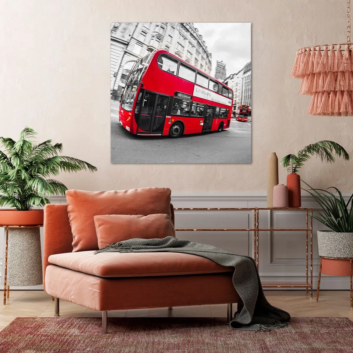 Bild auf Leinwand - Leinwandbild - London traditionell - mit dem Bus - 40x40 cm