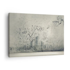 Bild auf Leinwand - Leinwandbild - Zeichnungen und Diagramme vor dem Hintergrund einer rohen Wand - 70x50cm - Mein tolles Stadtleben - Moderne Wanddekoration für Wohnzimmer und Schlafzimmer ARTTOR