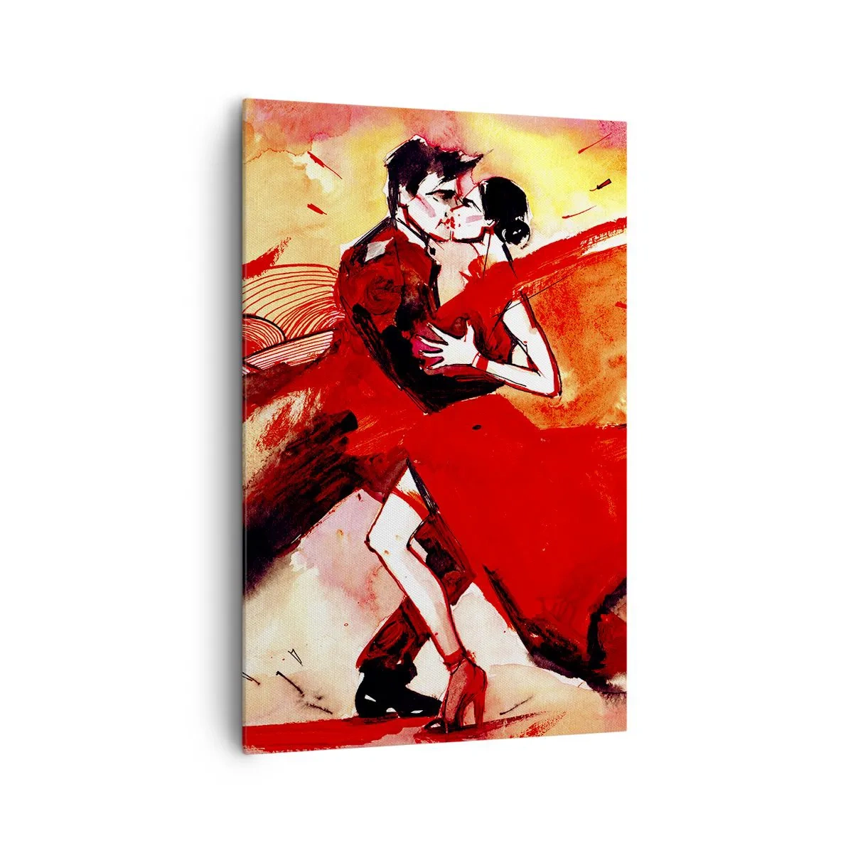 Bild auf Leinwand - Leinwandbild - Ein Paar tanzt Tango in Rottönen vor einem dynamischen Hintergrund. - 80x120cm - Der violette Rhythmus der Leidenschaft - Moderne Wanddekoration für Wohnzimmer und Schlafzimmer ARTTOR