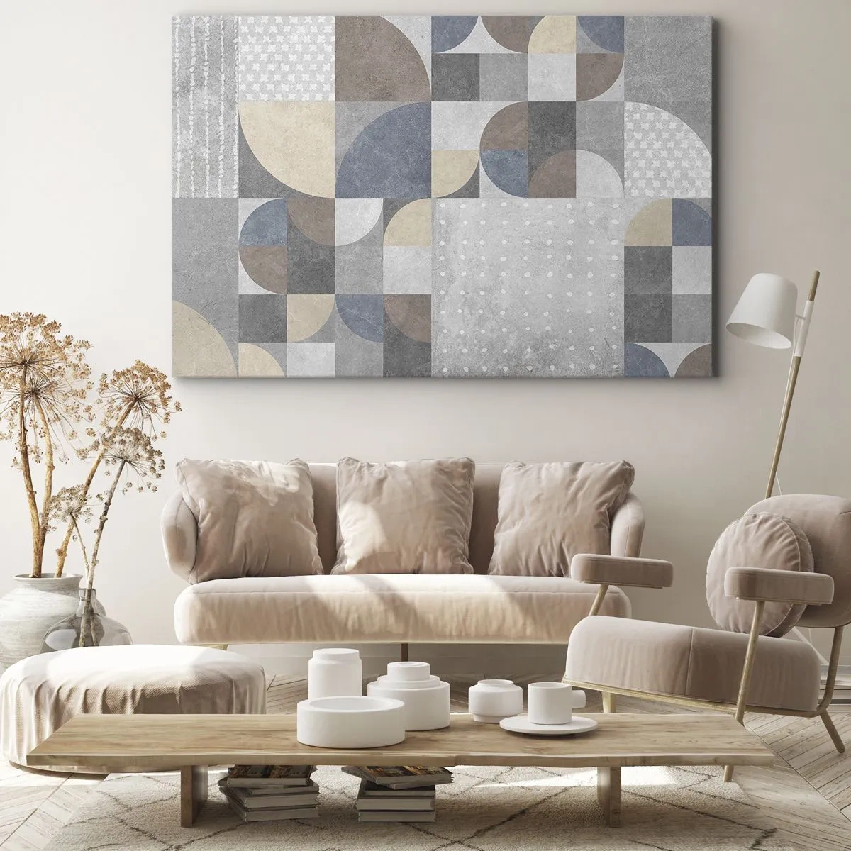 Bild auf Leinwand - Leinwandbild - Geometrisches Muster in Pastelltönen - 70x50cm - Keramische Fantasie - Moderne Wanddekoration für Wohnzimmer und Schlafzimmer ARTTOR