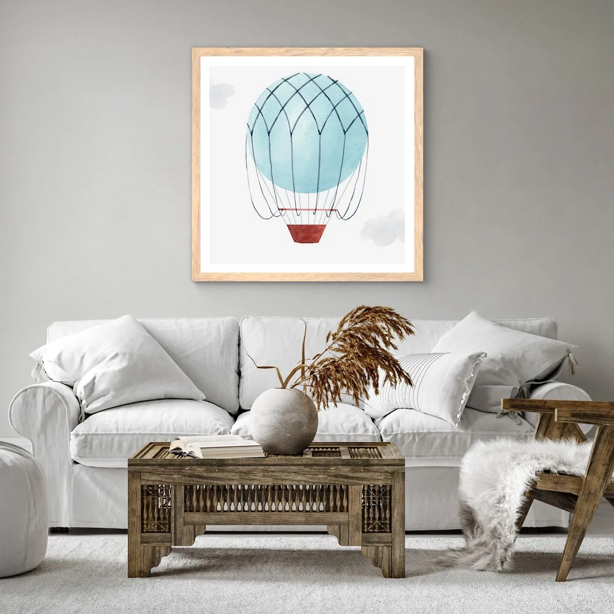Poster in einem Rahmen aus heller Eiche - Ganz in den Wolken - 60x60 cm