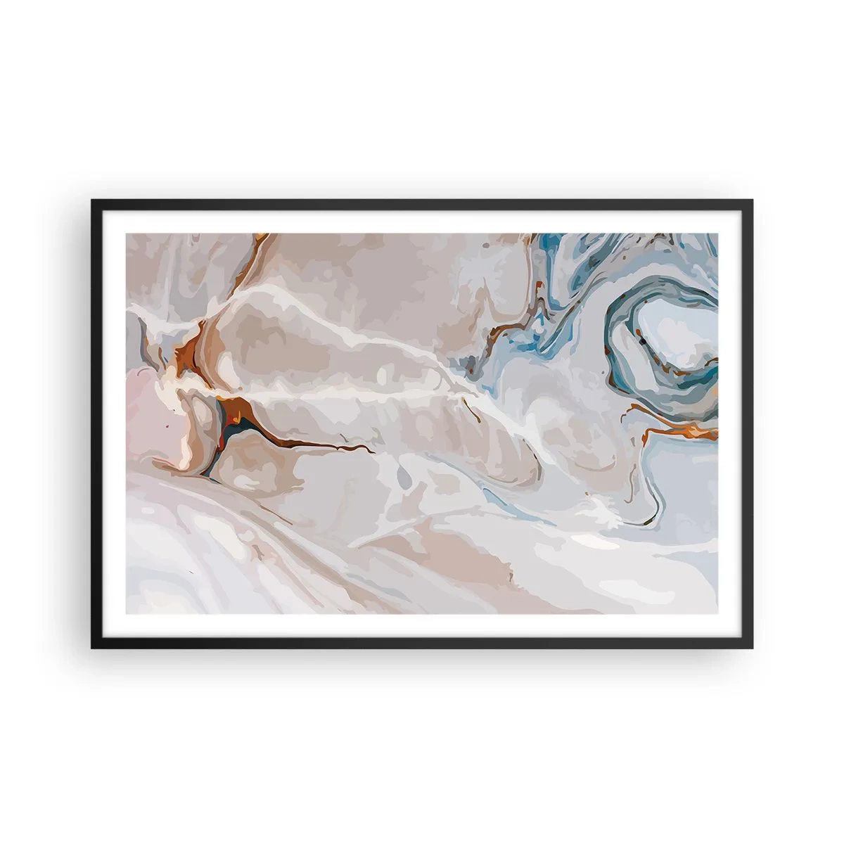 Poster in einem schwarzem Rahmen - Blau schlängelt sich unter dem Weiß - 91x61 cm