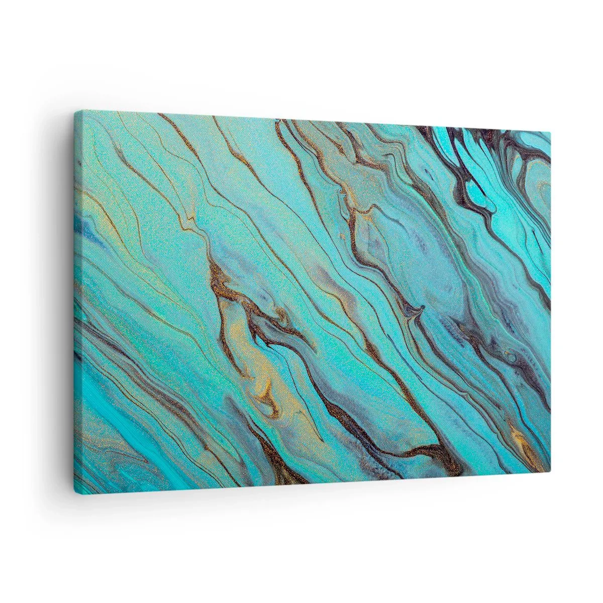 Bild auf Leinwand - Leinwandbild - Abstrakte Wellen in Türkis- und Goldtönen - 70x50cm - Türkisfarbene Flut - Moderne Wanddekoration für Wohnzimmer und Schlafzimmer ARTTOR
