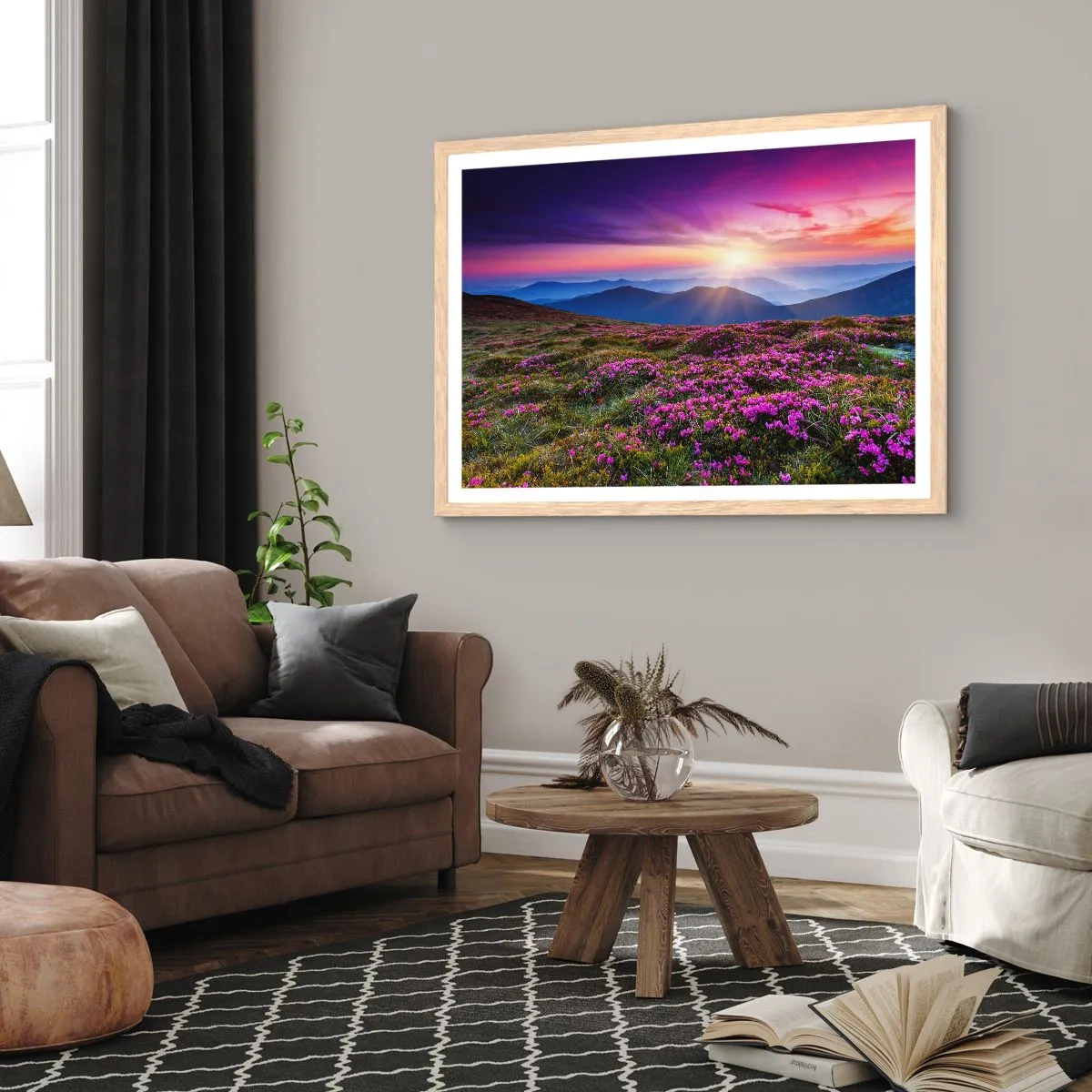 Poster in einem Rahmen aus heller Eiche - Kräuter dufteten nach frischen Trauben von den Feldern - 100x70 cm