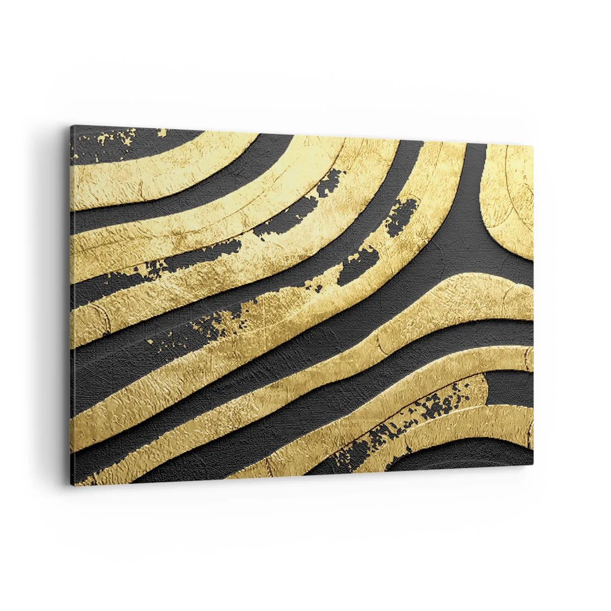 Bild auf Leinwand - Leinwandbild - Goldene abstrakte Wellen auf schwarzem Hintergrund - 100x70cm - Alles fließt - Moderne Wanddekoration für Wohnzimmer und Schlafzimmer ARTTOR