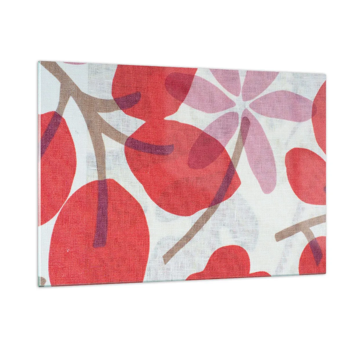 Glasbild - Bild auf glas - Rosa und rote Blätter und Blüten auf hellem Hintergrund - 120x80cm - Blumenarrangement in Rosa - Moderne Wanddekoration für Wohnzimmer und Schlafzimmer ARTTOR