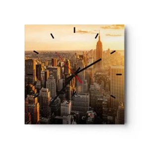 Wanduhr - Glasuhr - Skyline von New York City bei Sonnenuntergang mit Blick auf das Empire State Building - 30x30cm - In der Sonne wachsen - Moderne Wanddekoration für Wohnzimmer und Schlafzimmer ARTTOR
