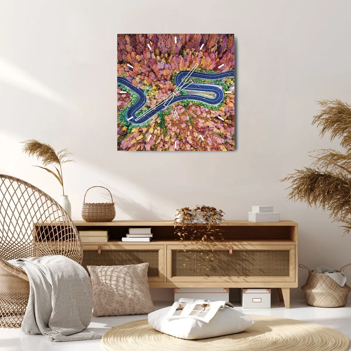 Wanduhr - Glasuhr - Kurvenreicher Weg durch den Wald - 40x40 cm