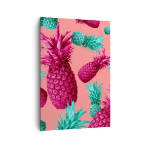 Bild auf Leinwand - Leinwandbild - Exotische Ananas in Pink und Türkis - 70x100cm - Freiheit ist süß - Moderne Wanddekoration für Wohnzimmer und Schlafzimmer ARTTOR