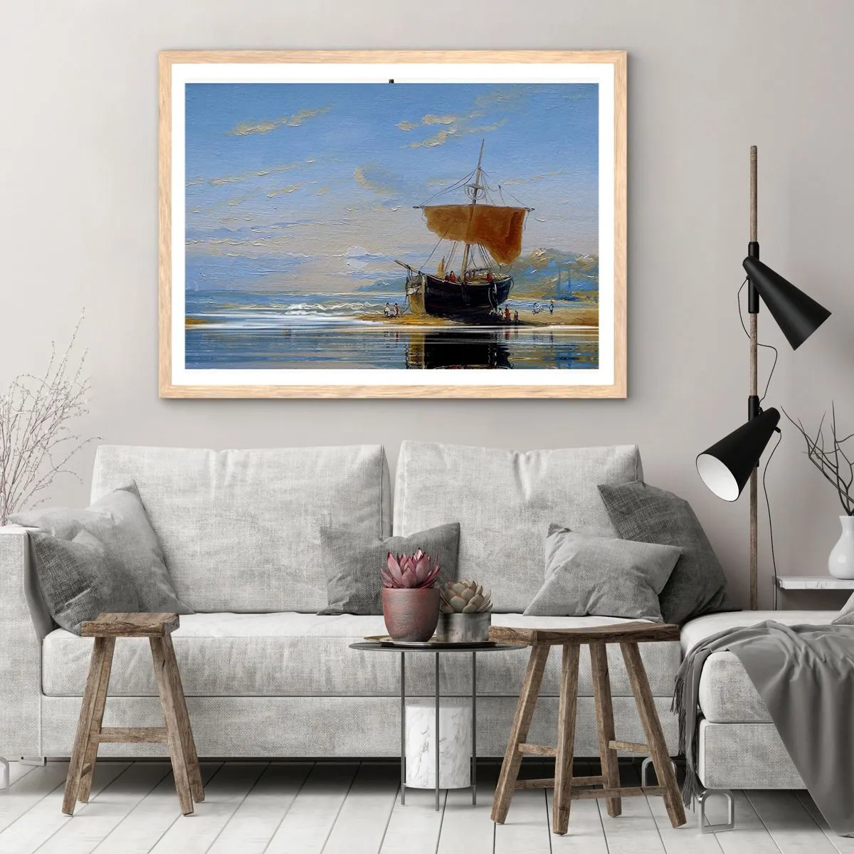 Poster in einem Rahmen aus heller Eiche - Wasser, Land, Luft - 70x50 cm