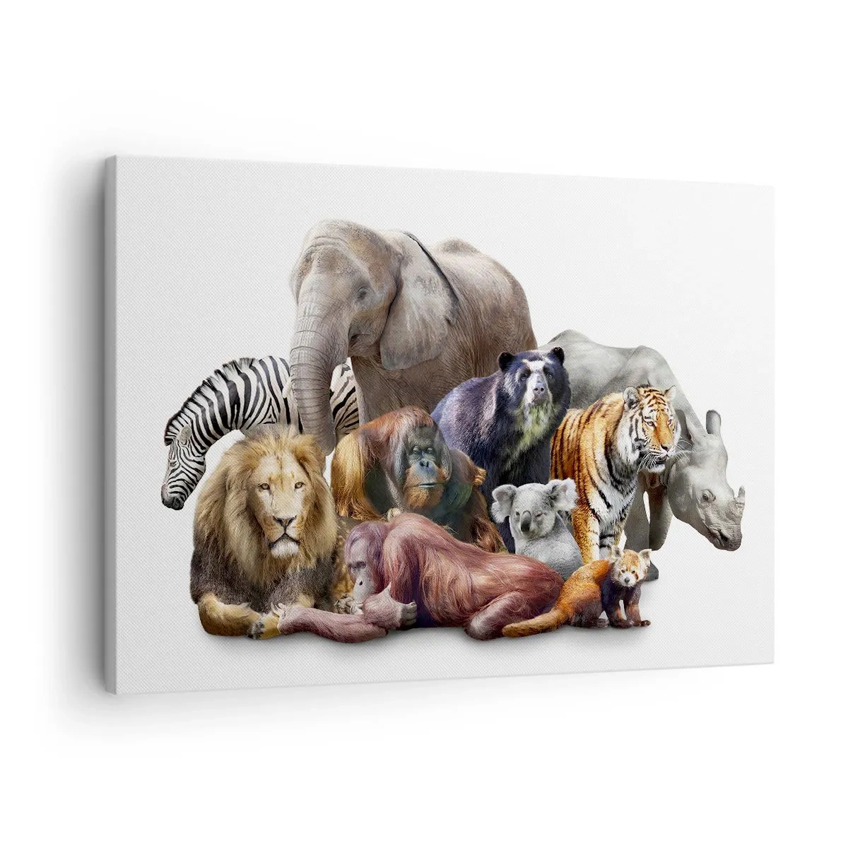 Bild auf Leinwand - Leinwandbild - Eine Vielzahl von Wildtieren in einer Gruppenzusammensetzung - 70x50cm - Afrikanische Familienfotografie - Moderne Wanddekoration für Wohnzimmer und Schlafzimmer ARTTOR