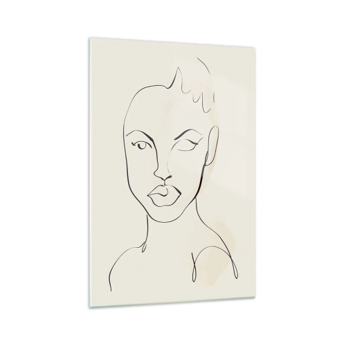 Glasbild - Bild auf glas - Minimalistische Skizze eines Frauengesichts - 70x100cm - Umriss der Sinnlichkeit - Moderne Wanddekoration für Wohnzimmer und Schlafzimmer ARTTOR