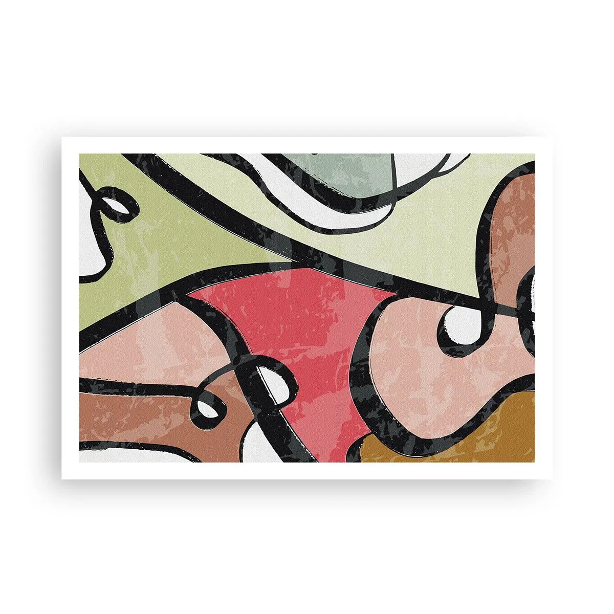 Poster - Bunte abstrakte Formen mit schwarzen Linien - 100x70cm - Pirouetten unter Farben - Moderne Wanddekoration für Wohnzimmer und Schlafzimmer ARTTOR