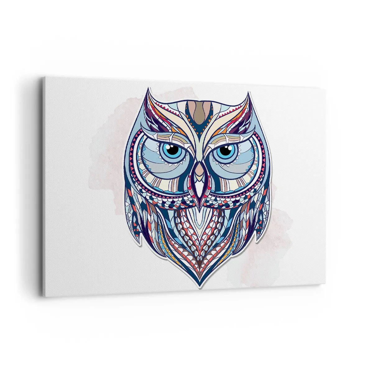 Bild auf Leinwand - Leinwandbild - Geometrische Eule in Blau- und Beigetönen - 100x70cm - Aufwendige Ziereule - Moderne Wanddekoration für Wohnzimmer und Schlafzimmer ARTTOR