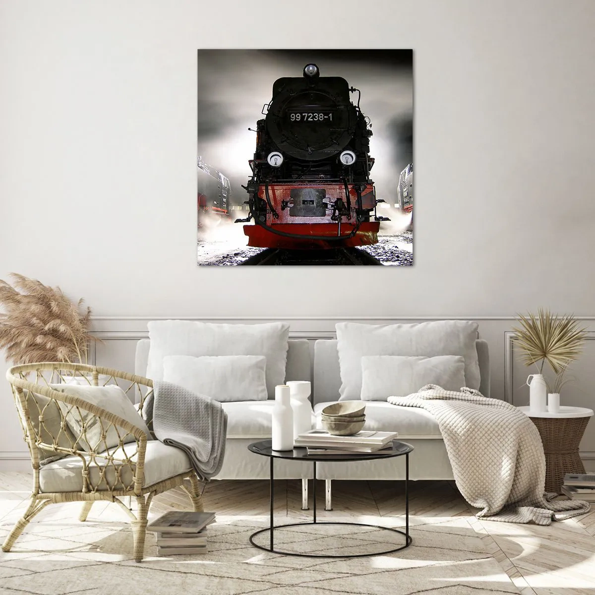 Glasbild - Bild auf glas - Er steht und keucht, seufzt und pustet - 70x70 cm