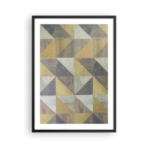 Poster in einem schwarzem Rahmen - Geometrisches Muster in Gold- und Grautönen - 50x70cm - Am Winkel des Dreiecks - Moderne Wanddekoration für Wohnzimmer und Schlafzimmer ARTTOR