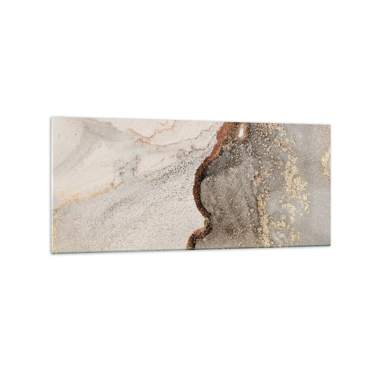 Glasbild - Bild auf glas - Abstraktes Motiv mit Gold- und Grautönen - 120x50cm - An der Grenze der Farben - Moderne Wanddekoration für Wohnzimmer und Schlafzimmer ARTTOR