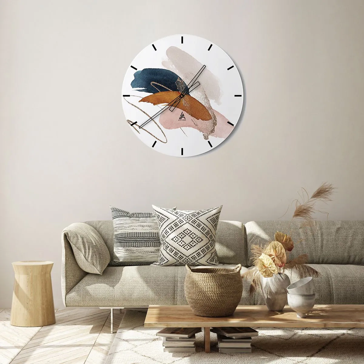 Wanduhr - Glasuhr - Bunte Pinselstriche auf weißem Hintergrund im künstlerischen Stil - 30x30cm - Geflügelte Komposition - Moderne Wanddekoration für Wohnzimmer, Küche und Schlafzimmer ARTTOR