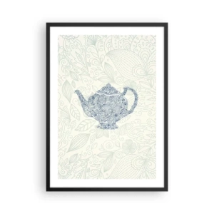 Poster in einem schwarzem Rahmen - Eine dekorative Illustration einer Teekanne mit einem dezenten Muster auf hellem Hintergrund. - 50x70cm - Tee-Charm - Moderne Wanddekoration für Wohnzimmer und Schlafzimmer ARTTOR