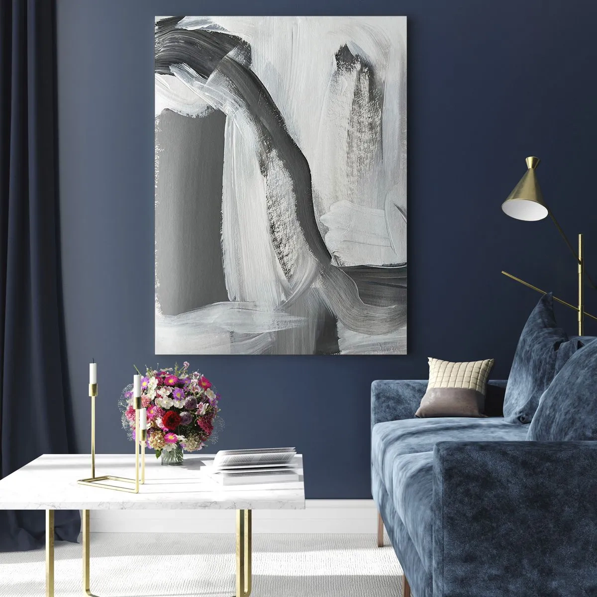 Glasbild - Bild auf glas - Grau-weiße Abstraktion mit dynamischen Linien - 80x120cm - Entscheidender Schritt - Moderne Wanddekoration für Wohnzimmer und Schlafzimmer ARTTOR