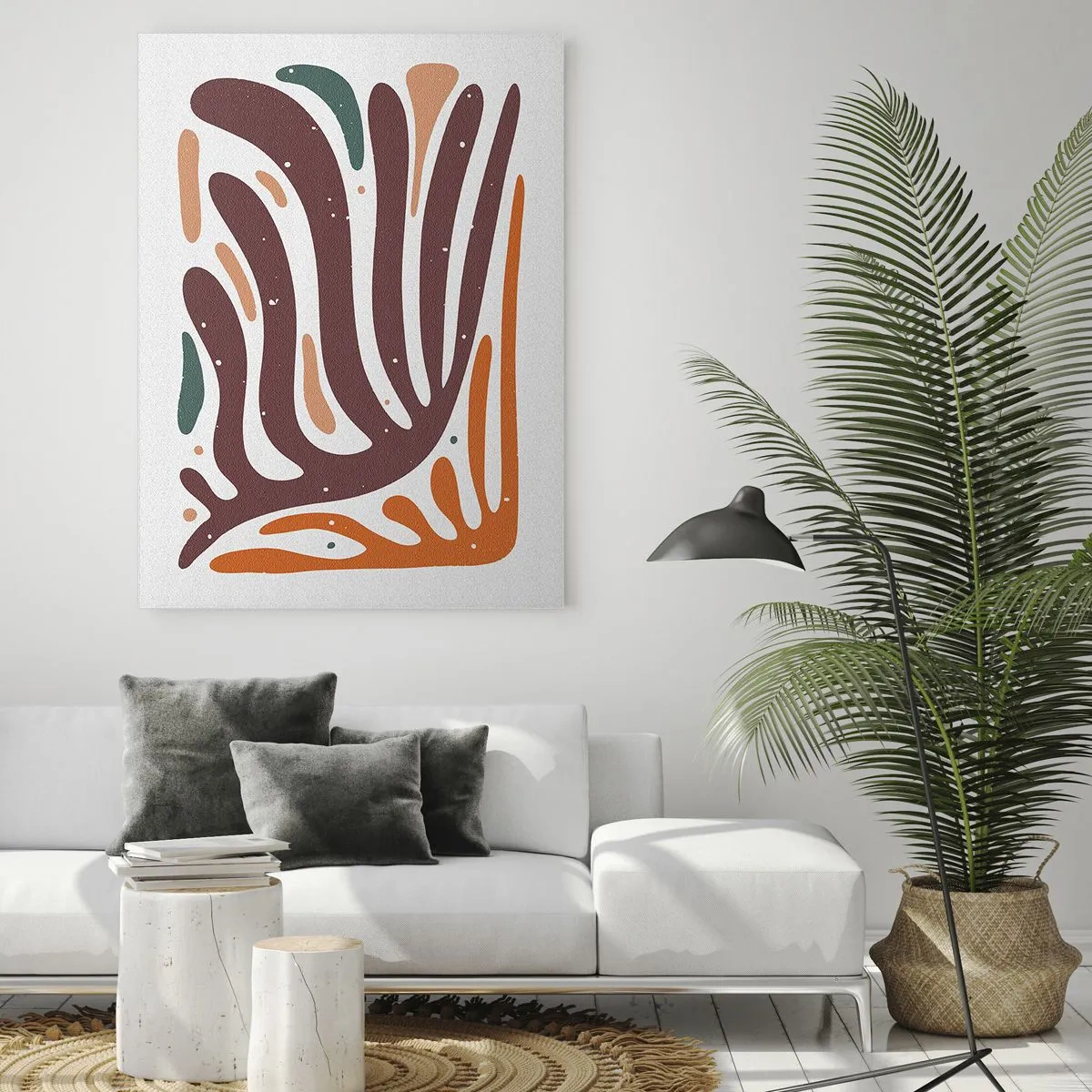 Glasbild - Bild auf glas - Abstrakte Formen in Braun- und Orangetönen, die auf weißem Hintergrund ausstrahlen - 50x70cm - Strahlende organische Komposition - Moderne Wanddekoration für Wohnzimmer und Schlafzimmer ARTTOR