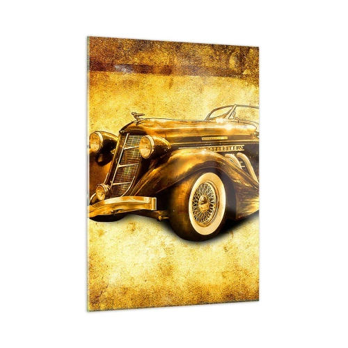 Glasbild - Bild auf glas - Oldtimer-Cabrio auf Vintage-Hintergrund - 50x70cm - Elite der Elite - Moderne Wanddekoration für Wohnzimmer und Schlafzimmer ARTTOR