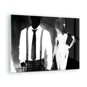 Glasbild - Bild auf glas - Schwarz-weiße Silhouette eines eleganten Noir-Paares - 70x50cm - In Noir-Atmosphäre - Moderne Wanddekoration für Wohnzimmer und Schlafzimmer ARTTOR