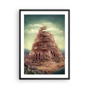 Poster in einem schwarzem Rahmen - Der mythische Turm von Babel in einer malerischen Landschaft - 50x70cm - Turm von Babylon - Moderne Wanddekoration für Wohnzimmer und Schlafzimmer ARTTOR