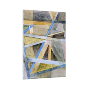 Glasbild - Bild auf glas - Geometrische Komposition mit hellen und blauen Linien - 70x100cm - Gerade oder diagonal? - Moderne Wanddekoration für Wohnzimmer und Schlafzimmer ARTTOR