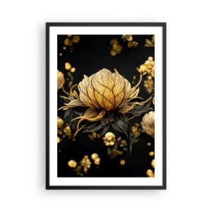 Poster in einem schwarzem Rahmen - Eine goldene Blume auf schwarzem Hintergrund in einer eleganten Komposition - 50x70cm - Subtile Zerbrechlichkeit - Moderne Wanddekoration für Wohnzimmer und Schlafzimmer ARTTOR