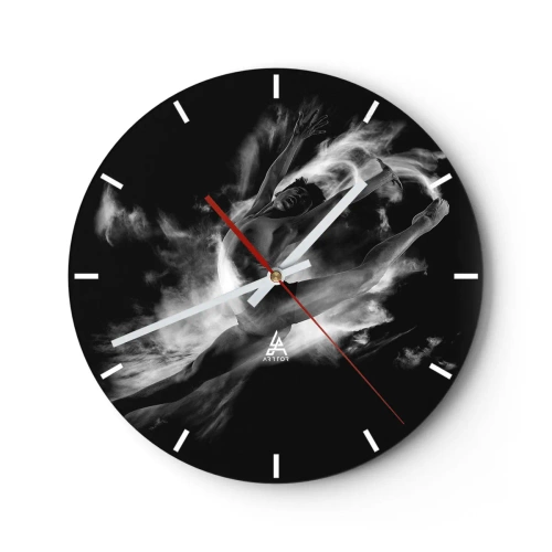 Wanduhr - Glasuhr - Schwarz-weißer dynamischer Tanz in Rauchwolken - 30x30cm - Im Flug hängen geblieben - Moderne Wanddekoration für Wohnzimmer, Küche und Schlafzimmer ARTTOR