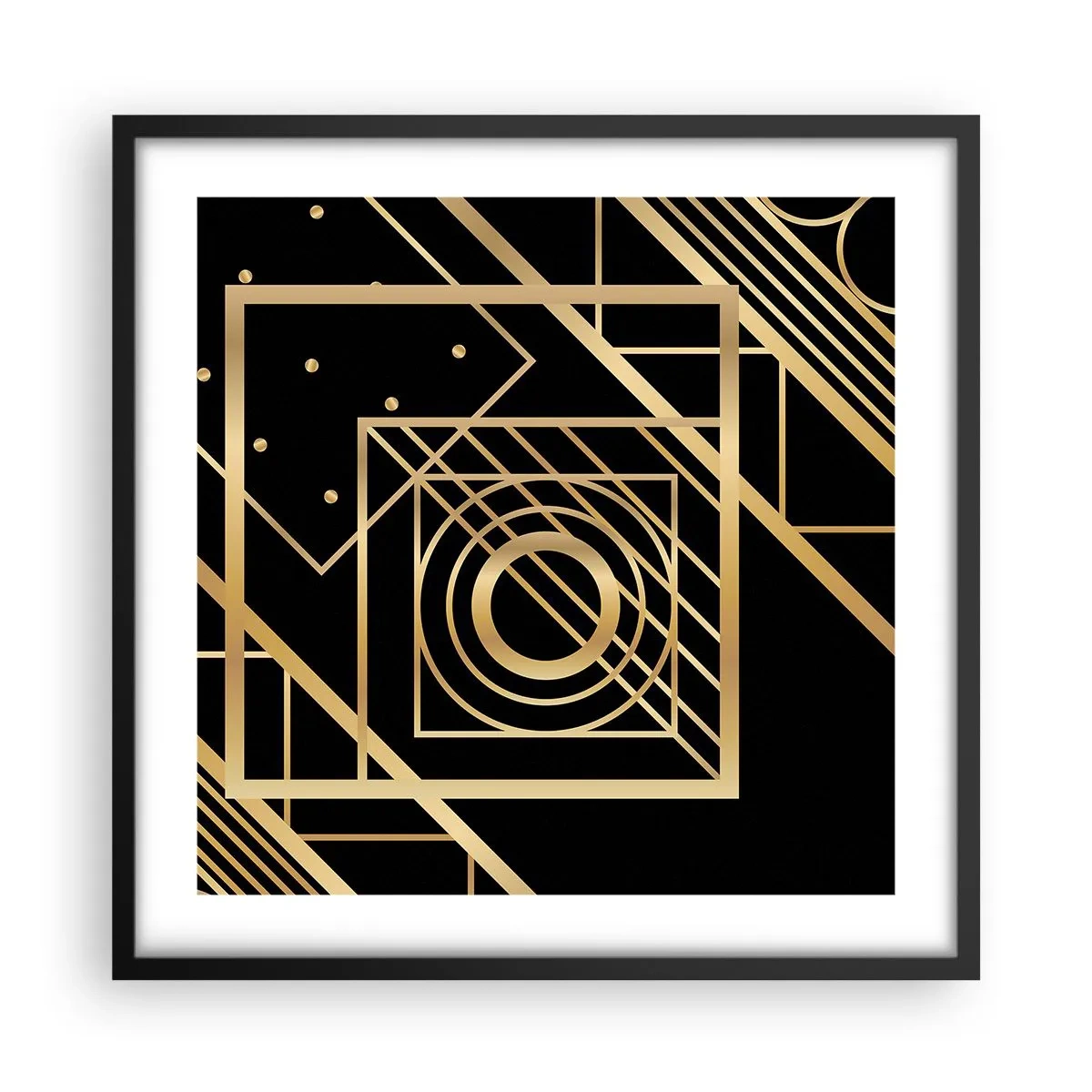 Poster in einem schwarzem Rahmen - Goldene Geometrie - 50x50 cm