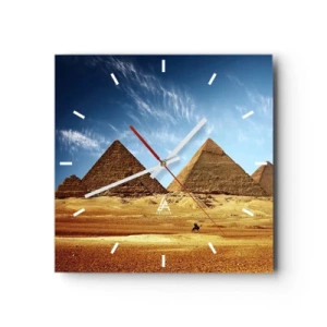 Wanduhr - Glasuhr - Die Pyramiden von Gizeh vor blauem Himmel und Wüstenlandschaft - 30x30cm - 40 Jahrhunderte schauen dich an - Moderne Wanddekoration für Wohnzimmer und Schlafzimmer ARTTOR