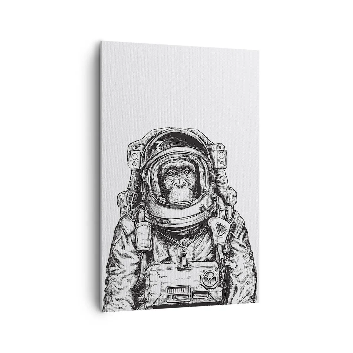 Bild auf Leinwand - Leinwandbild - Grafik eines Astronauten im Raumanzug mit Affenkopf - 80x120cm - Alternative Evolution - Moderne Wanddekoration für Wohnzimmer und Schlafzimmer ARTTOR