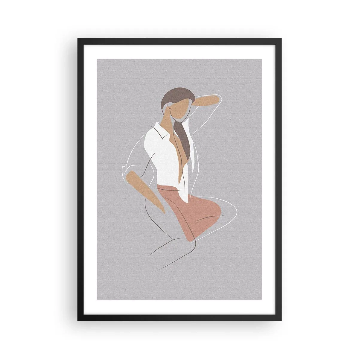 Poster in einem schwarzem Rahmen - Eine minimalistische Silhouette einer Frau auf grauem Hintergrund - 50x70cm - Umriss der Anmut - Moderne Wanddekoration für Wohnzimmer und Schlafzimmer ARTTOR