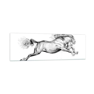 Glasbild - Bild auf glas - Skizze eines Pferdes im dynamischen Galopp auf weißem Hintergrund - 160x50cm - Im Galopp festgehalten - Moderne Wanddekoration für Wohnzimmer und Schlafzimmer ARTTOR