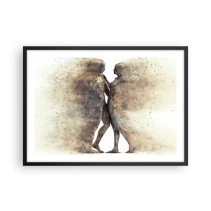 Poster in einem schwarzem Rahmen - Ein abstraktes Silhouettenduo in Sandtönen - 70x50cm - Sie erhoben sich aus dem Staub, um zu lieben - Moderne Wanddekoration für Wohnzimmer und Schlafzimmer ARTTOR