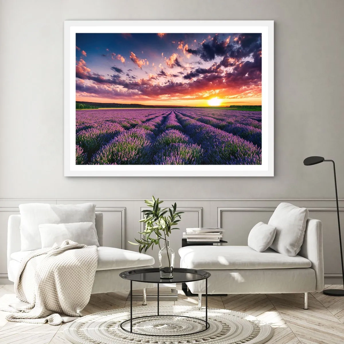 Poster in einem weißen Rahmen - Lavendel Welt - 70x50 cm