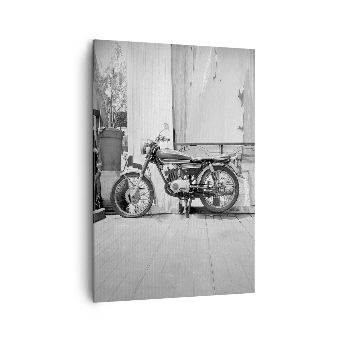 Bild auf Leinwand - Leinwandbild - Schwarz-Weiß-Foto eines klassischen Motorrads - 70x100cm - Klassik über alles - Moderne Wanddekoration für Wohnzimmer und Schlafzimmer ARTTOR