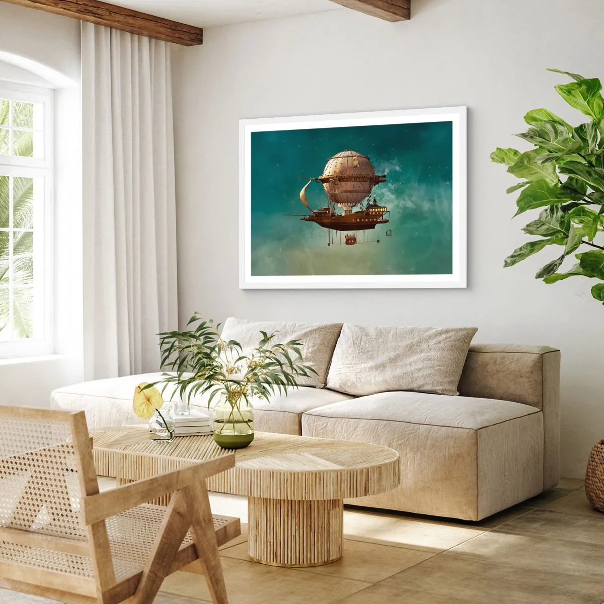 Poster in einem weißen Rahmen - Jules Verne sagt Hallo - 100x70 cm