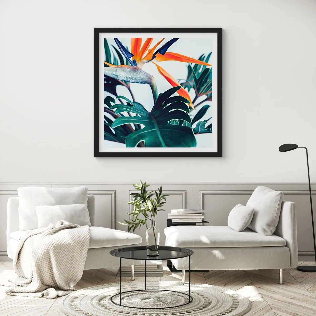 Poster in einem schwarzem Rahmen - Vogelbusch - 60x60 cm