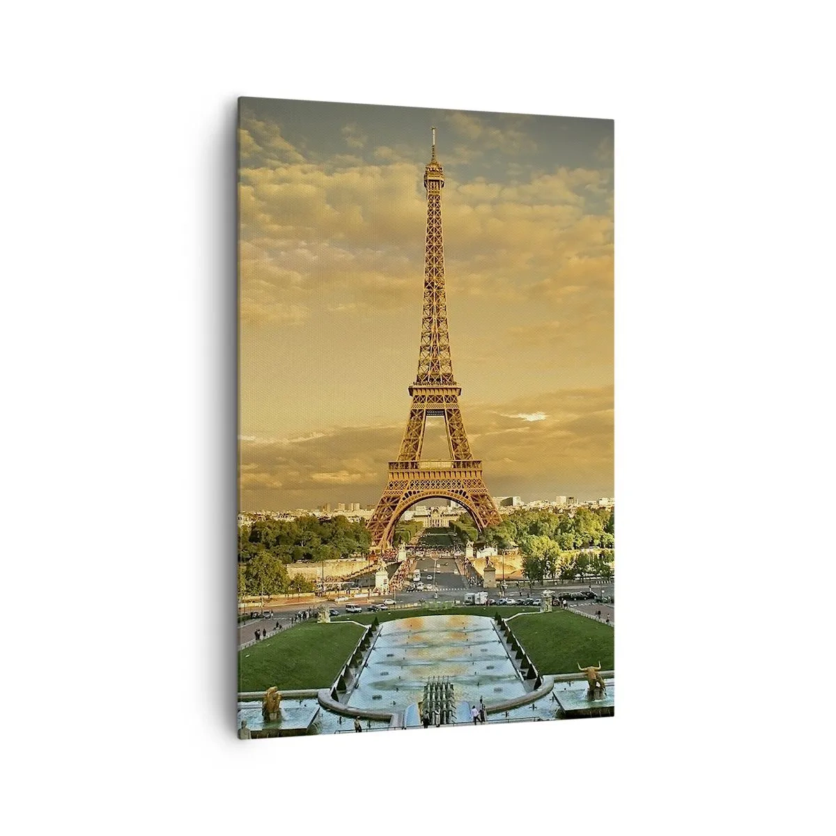 Bild auf Leinwand - Leinwandbild - Der Eiffelturm in Paris bei Sonnenuntergang - 80x120cm - Königin von Paris - Moderne Wanddekoration für Wohnzimmer und Schlafzimmer ARTTOR