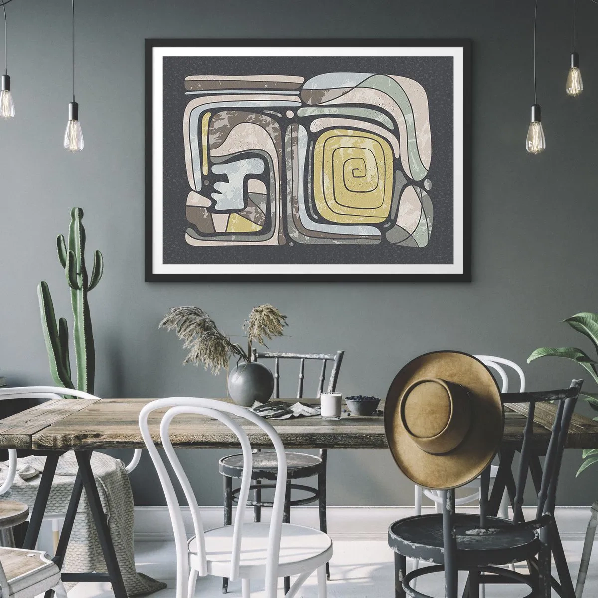 Poster in einem schwarzem Rahmen - Abstraktion im präkolumbianischen Geist - 40x30 cm
